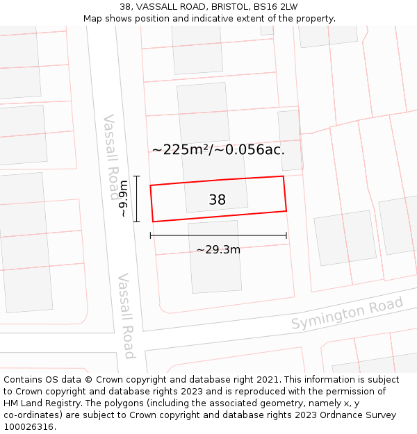 38, VASSALL ROAD, BRISTOL, BS16 2LW: Plot and title map