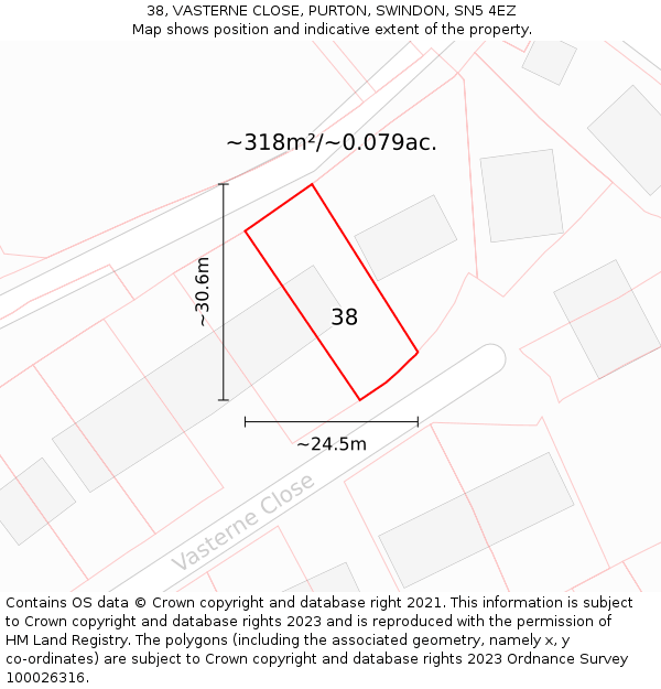 38, VASTERNE CLOSE, PURTON, SWINDON, SN5 4EZ: Plot and title map