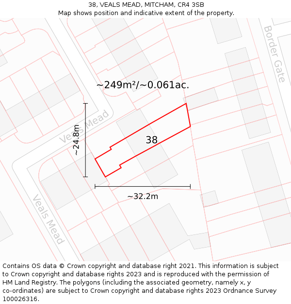 38, VEALS MEAD, MITCHAM, CR4 3SB: Plot and title map