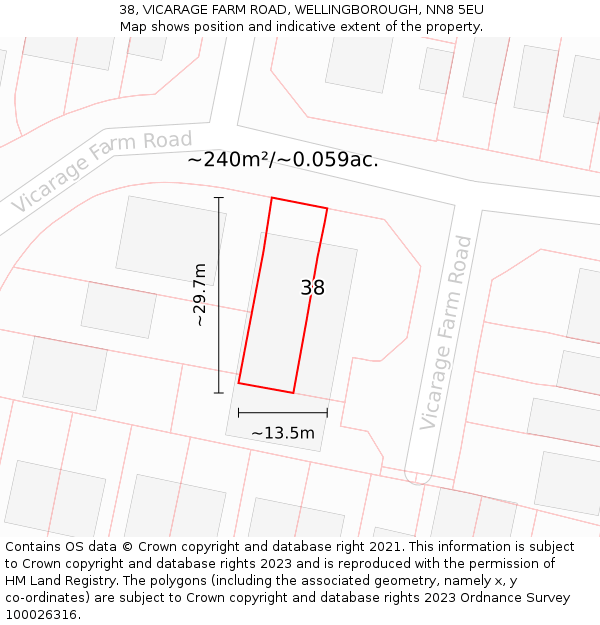 38, VICARAGE FARM ROAD, WELLINGBOROUGH, NN8 5EU: Plot and title map