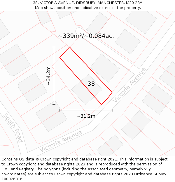 38, VICTORIA AVENUE, DIDSBURY, MANCHESTER, M20 2RA: Plot and title map