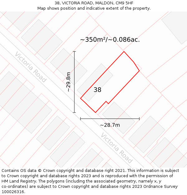 38, VICTORIA ROAD, MALDON, CM9 5HF: Plot and title map