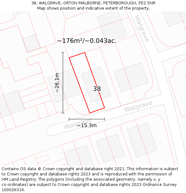 38, WALGRAVE, ORTON MALBORNE, PETERBOROUGH, PE2 5NR: Plot and title map