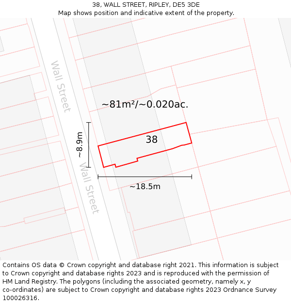 38, WALL STREET, RIPLEY, DE5 3DE: Plot and title map