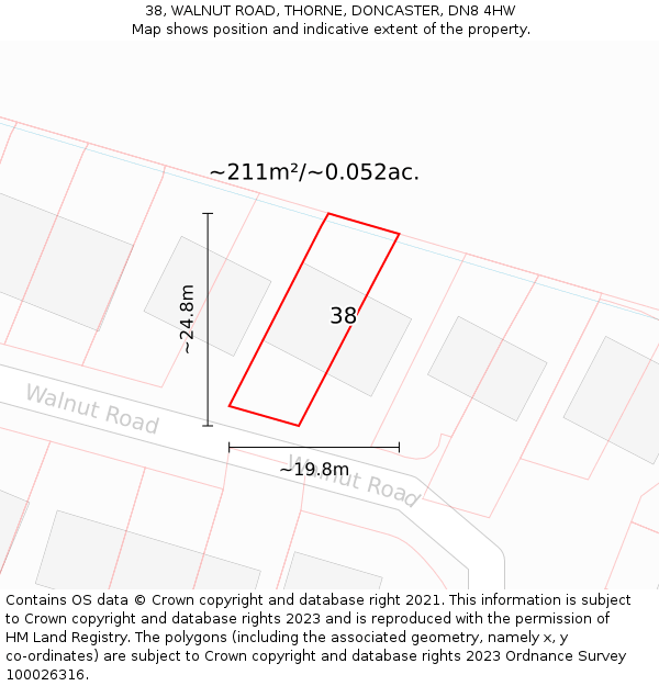 38, WALNUT ROAD, THORNE, DONCASTER, DN8 4HW: Plot and title map