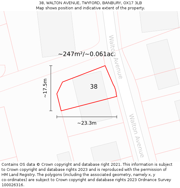 38, WALTON AVENUE, TWYFORD, BANBURY, OX17 3LB: Plot and title map