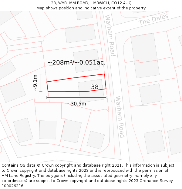 38, WARHAM ROAD, HARWICH, CO12 4UQ: Plot and title map