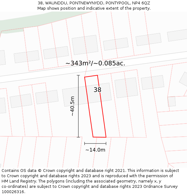 38, WAUNDDU, PONTNEWYNYDD, PONTYPOOL, NP4 6QZ: Plot and title map