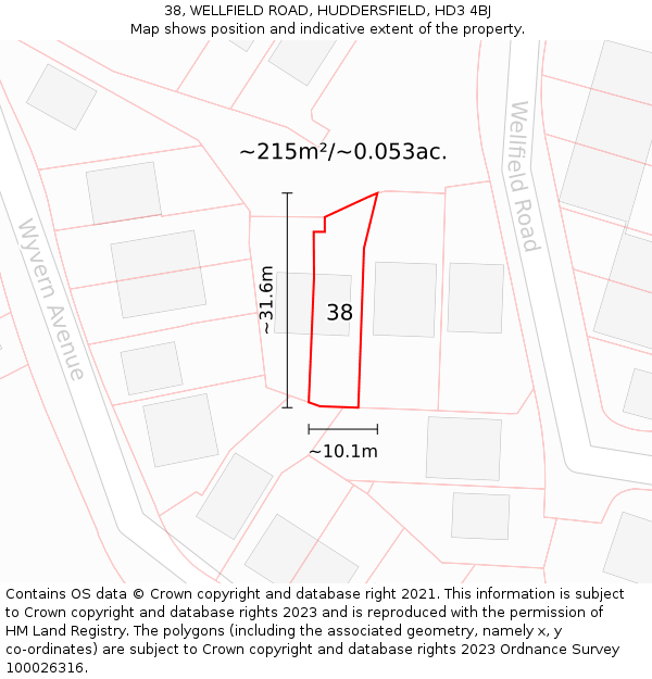 38, WELLFIELD ROAD, HUDDERSFIELD, HD3 4BJ: Plot and title map