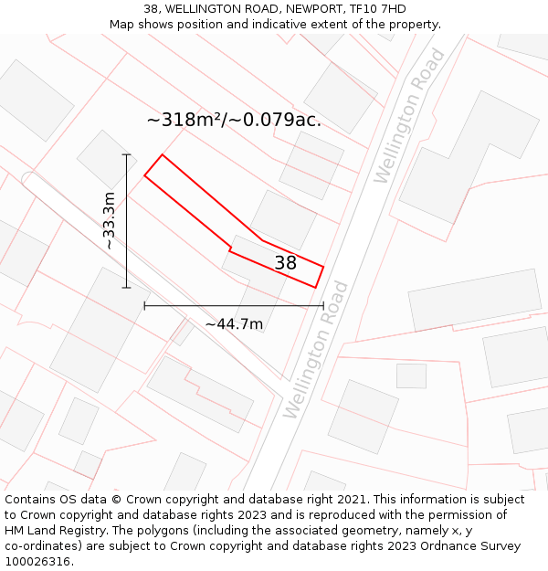 38, WELLINGTON ROAD, NEWPORT, TF10 7HD: Plot and title map