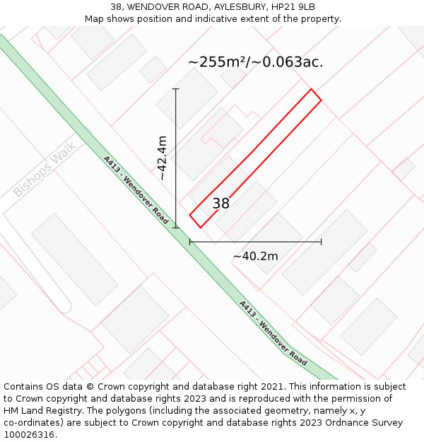 38, WENDOVER ROAD, AYLESBURY, HP21 9LB: Plot and title map