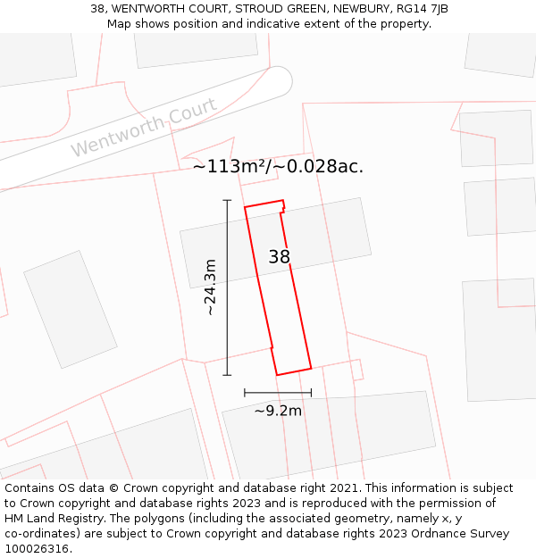 38, WENTWORTH COURT, STROUD GREEN, NEWBURY, RG14 7JB: Plot and title map