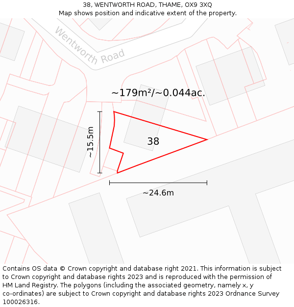 38, WENTWORTH ROAD, THAME, OX9 3XQ: Plot and title map