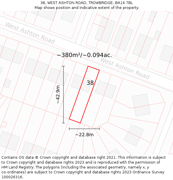 38, WEST ASHTON ROAD, TROWBRIDGE, BA14 7BL: Plot and title map