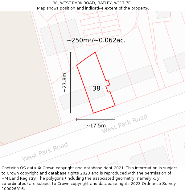 38, WEST PARK ROAD, BATLEY, WF17 7EL: Plot and title map