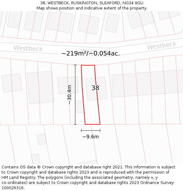 38, WESTBECK, RUSKINGTON, SLEAFORD, NG34 9GU: Plot and title map