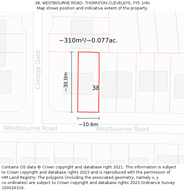 38, WESTBOURNE ROAD, THORNTON-CLEVELEYS, FY5 1HN: Plot and title map