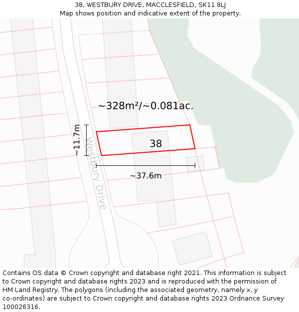 38, WESTBURY DRIVE, MACCLESFIELD, SK11 8LJ: Plot and title map