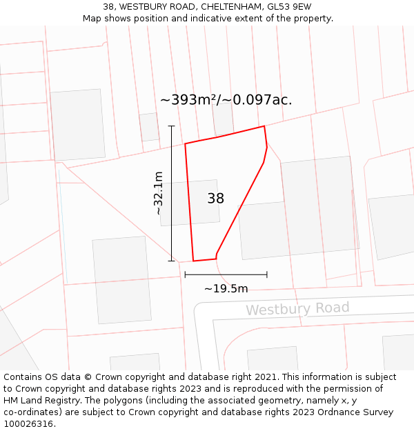 38, WESTBURY ROAD, CHELTENHAM, GL53 9EW: Plot and title map