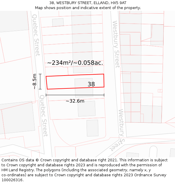 38, WESTBURY STREET, ELLAND, HX5 9AT: Plot and title map