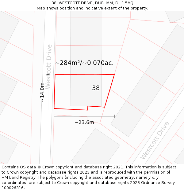 38, WESTCOTT DRIVE, DURHAM, DH1 5AQ: Plot and title map