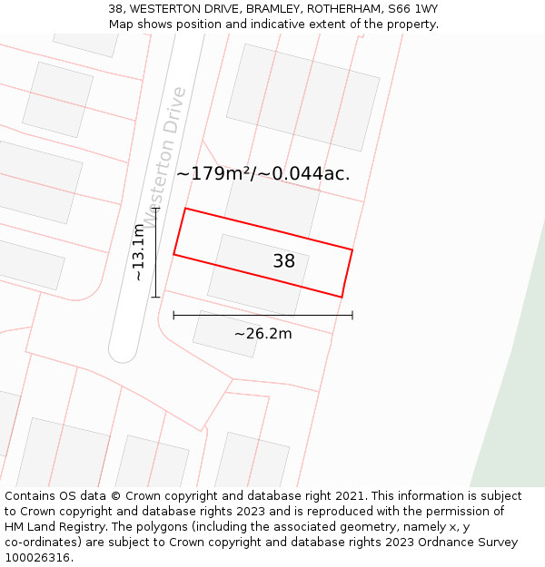 38, WESTERTON DRIVE, BRAMLEY, ROTHERHAM, S66 1WY: Plot and title map