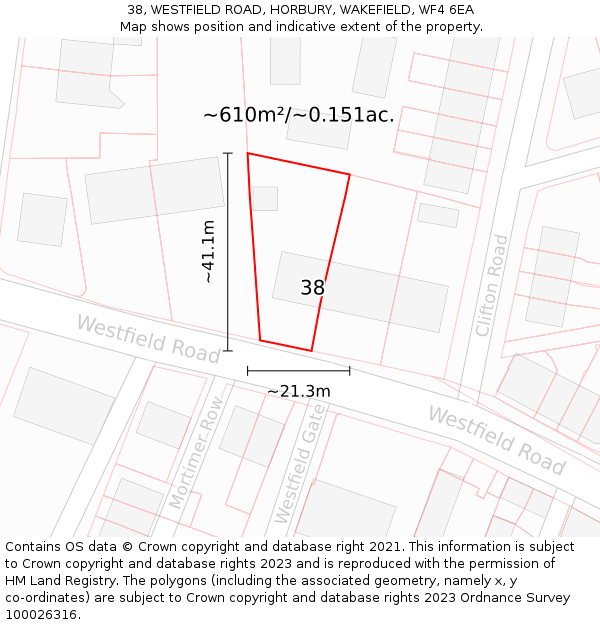 38, WESTFIELD ROAD, HORBURY, WAKEFIELD, WF4 6EA: Plot and title map