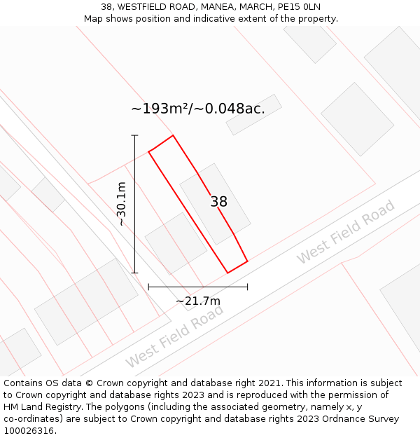 38, WESTFIELD ROAD, MANEA, MARCH, PE15 0LN: Plot and title map