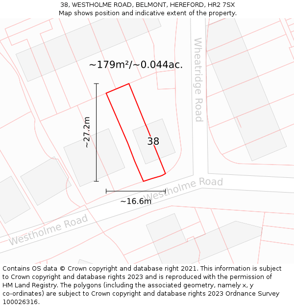 38, WESTHOLME ROAD, BELMONT, HEREFORD, HR2 7SX: Plot and title map