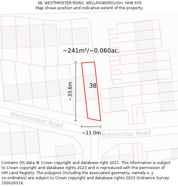 38, WESTMINSTER ROAD, WELLINGBOROUGH, NN8 5YS: Plot and title map