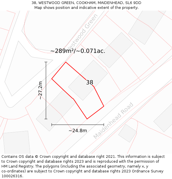 38, WESTWOOD GREEN, COOKHAM, MAIDENHEAD, SL6 9DD: Plot and title map