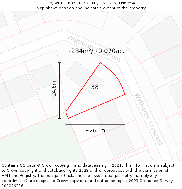 38, WETHERBY CRESCENT, LINCOLN, LN6 8SX: Plot and title map