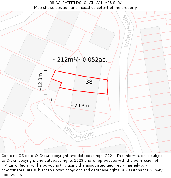 38, WHEATFIELDS, CHATHAM, ME5 8HW: Plot and title map