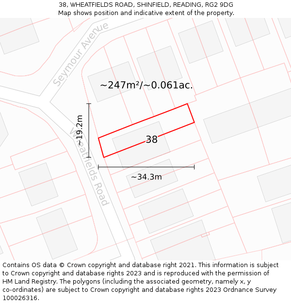38, WHEATFIELDS ROAD, SHINFIELD, READING, RG2 9DG: Plot and title map