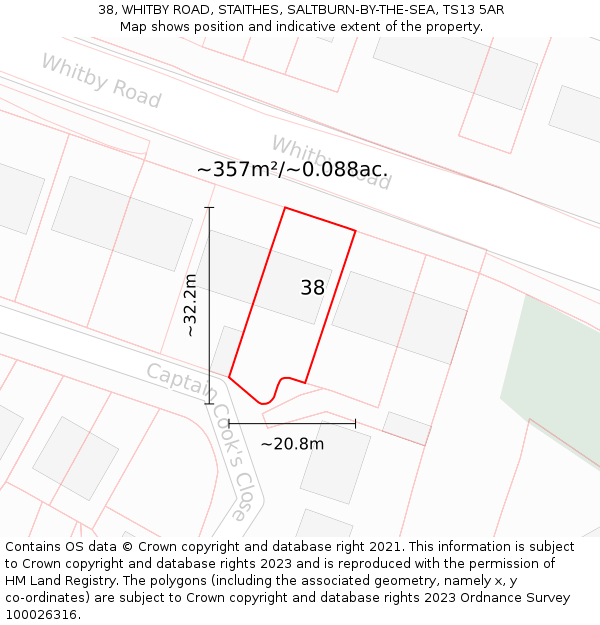 38, WHITBY ROAD, STAITHES, SALTBURN-BY-THE-SEA, TS13 5AR: Plot and title map