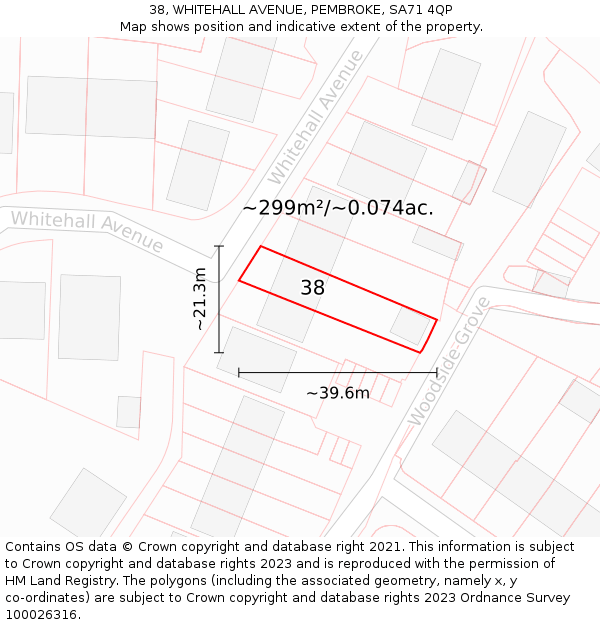 38, WHITEHALL AVENUE, PEMBROKE, SA71 4QP: Plot and title map