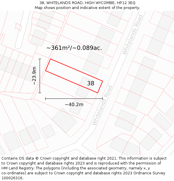 38, WHITELANDS ROAD, HIGH WYCOMBE, HP12 3EQ: Plot and title map