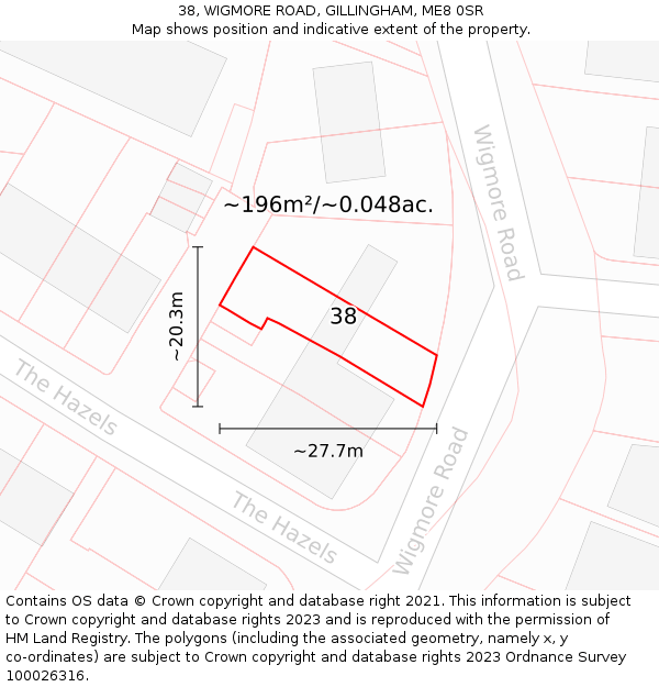 38, WIGMORE ROAD, GILLINGHAM, ME8 0SR: Plot and title map