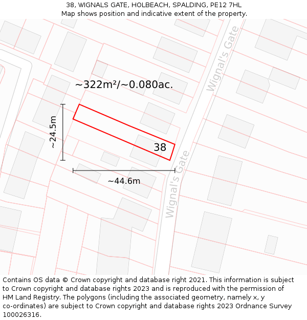 38, WIGNALS GATE, HOLBEACH, SPALDING, PE12 7HL: Plot and title map