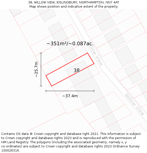 38, WILLOW VIEW, KISLINGBURY, NORTHAMPTON, NN7 4AT: Plot and title map
