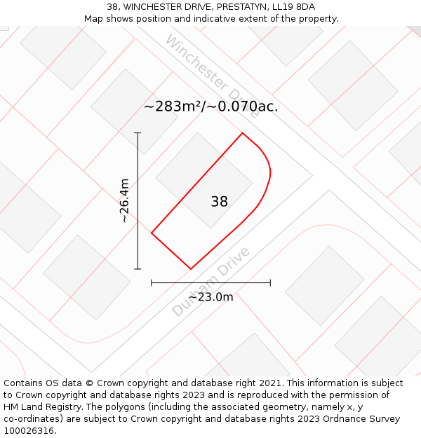 38, WINCHESTER DRIVE, PRESTATYN, LL19 8DA: Plot and title map