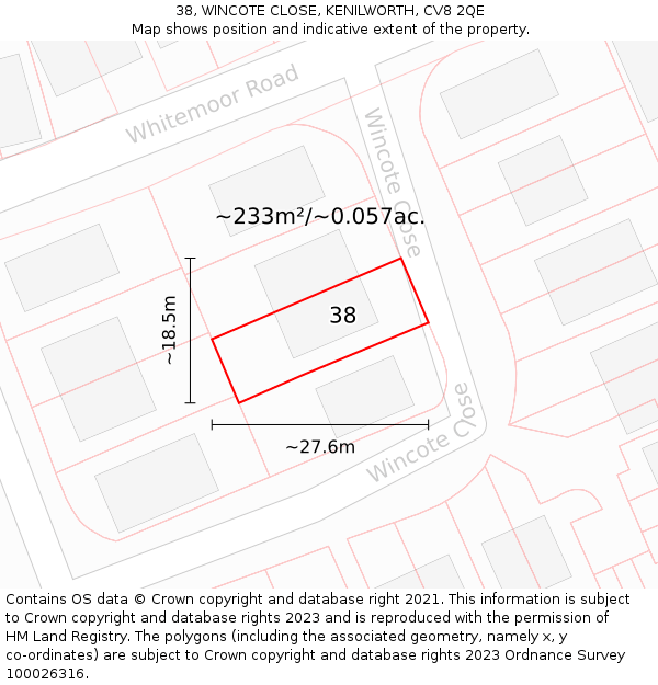 38, WINCOTE CLOSE, KENILWORTH, CV8 2QE: Plot and title map