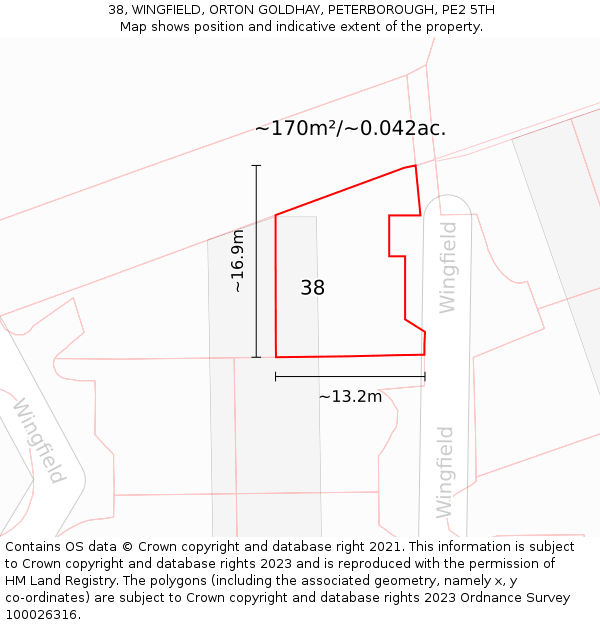 38, WINGFIELD, ORTON GOLDHAY, PETERBOROUGH, PE2 5TH: Plot and title map