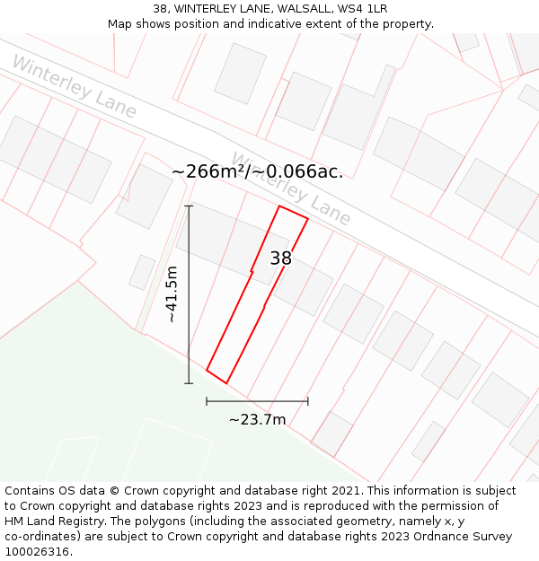 38, WINTERLEY LANE, WALSALL, WS4 1LR: Plot and title map