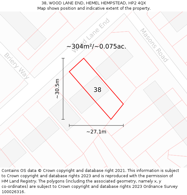 38, WOOD LANE END, HEMEL HEMPSTEAD, HP2 4QX: Plot and title map