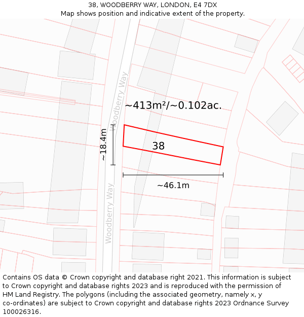 38, WOODBERRY WAY, LONDON, E4 7DX: Plot and title map