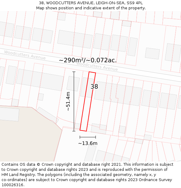 38, WOODCUTTERS AVENUE, LEIGH-ON-SEA, SS9 4PL: Plot and title map
