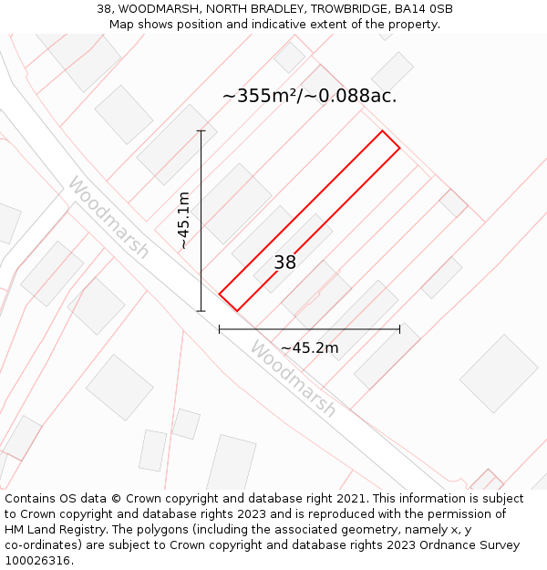 38, WOODMARSH, NORTH BRADLEY, TROWBRIDGE, BA14 0SB: Plot and title map