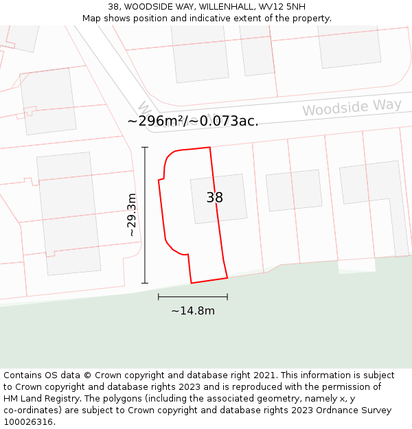 38, WOODSIDE WAY, WILLENHALL, WV12 5NH: Plot and title map