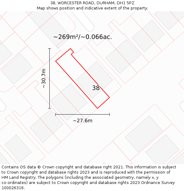 38, WORCESTER ROAD, DURHAM, DH1 5PZ: Plot and title map